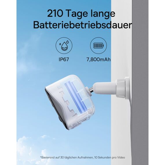Baseus Security Überwachungskamera Aussen Kabellos 16TB Erweiterbarer Speicher, 210Tage Akku, IP67 Wetterfest, Nachtsicht, Kamera Überwachung WLAN mit 2K HD, 145°, 16GB Lokal Speicher - N1 3-Cam Kit