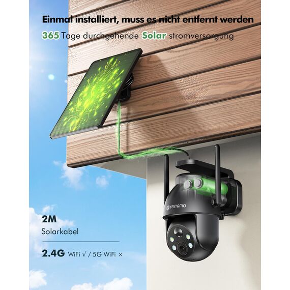 YESYAMO 2K Überwachungskamera Aussen Akku, 355°/90° Pan Tilt WLAN Kamera mit Farbnachtsicht, solar Kamera Überwachung außen, PIR Bewegungsmelder, IP66, Cloud/SD Storage, 2-Wege-Audio, 2,4 GHz WLAN
