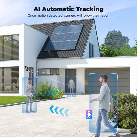 Codnida 5MP Überwachungskamera Aussen WLAN,2,4/5Ghz WiFi Kamera Outdoor mit Bewegungsmelder,Automatische Verfolgung,24/7 Aufnahme,Farbige Nachtsicht,IP66, 2-Wege-Audio,Schwarz(Alexa-Unterstützung)