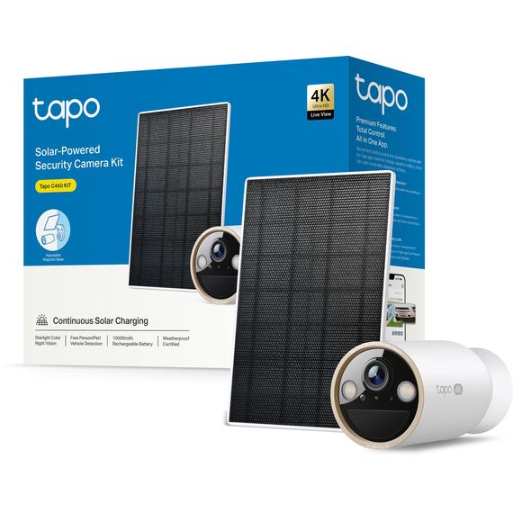 Tapo C460 KIT 4K 8MP Solar Überwachungskamera Aussen Akku, Starlight-Farb-Nachtsicht, Dual-Band WLAN, Magnetfuß, Verschlüsselte microSD-Aufzeichnung, KI-Erkennung, 10000-mAh-Akku