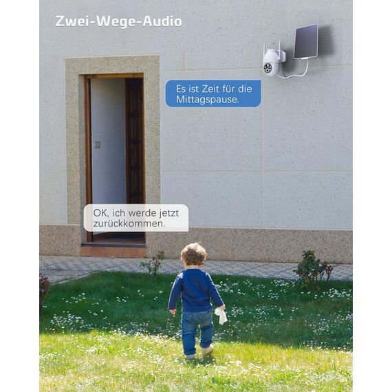 COCOCAM 2K Überwachungskamera Aussen Akku WLAN, Solar Kamera Überwachung Aussen Outdoor Kamera, Außenkamera kabellos mit AI-Mensch-Erkennung, Farbige Nachtsicht, Alexa-kompatibel, 2-Wege-Audio, IP66