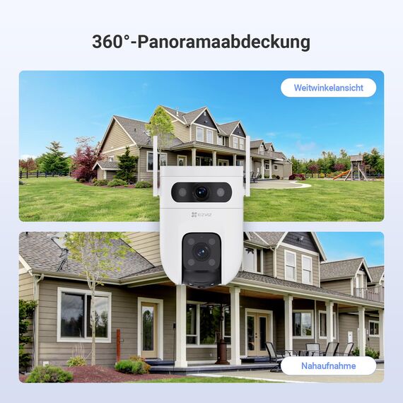 EZVIZ 5MP+5MP Überwachungskamera Aussen mit Dual-Lens, 2,4&5GHz WLAN, 360° PTZ Überwachung Outdoor, KI Personen/Fahrzeugerkennung, Auto-Tracking, Farbnachtsicht, Wetterfest, 2-Wege-Audio, C9c Dual 3K