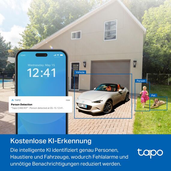 Tapo C460 KIT 4K 8MP Solar Überwachungskamera Aussen Akku, Starlight-Farb-Nachtsicht, Dual-Band WLAN, Magnetfuß, Verschlüsselte microSD-Aufzeichnung, KI-Erkennung, 10000-mAh-Akku