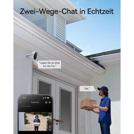 Baseus Security Überwachungskamera Aussen Akku 210Tage, 2K HD, 145 Grad, IP67 Wetterfest, Nachtsicht, Kamera Überwachung Kabellos WLAN mit Lokal Speicher, Menschen und Bewegungsmelder - N1 2-Cam Kit