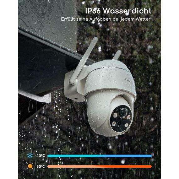 COOAU 2K Überwachungskamera Aussen Akku, 355°/90° Schwenkbar, Kabellose WLAN IP Kamera Outdoor mit Nachtsicht in Farbe, Personen-/Bewegungserkennung, IP66 Wasserdicht, Cloud-Speicher