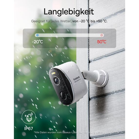 Baseus Security Überwachungskamera Aussen Akku 210Tage, 2K HD, 145 Grad, IP67 Wetterfest, Nachtsicht, Kamera Überwachung Kabellos WLAN mit Lokal Speicher, Menschen und Bewegungsmelder - N1 2-Cam Kit