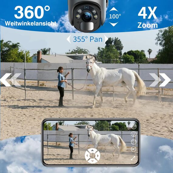 Xega 3G/4G LTE Überwachungskamera Aussen mit SIM Karte Kabellos Solar PTZ IP Kamera Outdoor mit 2K Farb-Nachtsicht 355°/95° Schwenkbar TF-Kartenslot PIR Erkennung 2-Wege-Audio IP66 Wasserdicht