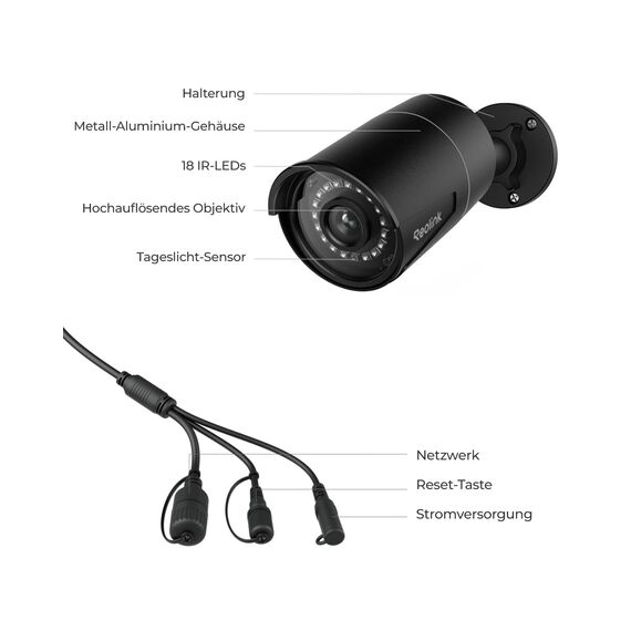 Reolink 5MP PoE Überwachungskamera Aussen mit Personen-/Autoerkennung, Smarte IP Kamera Outdoor mit Zeitraffer, 30m IR Nachtsicht, IP67 Wasserfest, Audio, microSD Kartensteckplatz, RLC-510A Schwarz