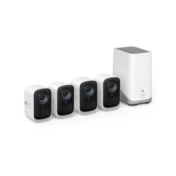eufy Security eufyCam S300 3C,Überwachungskamera aussen,4K kabellose mit Gesichtserkennung und K.I, Farbige Nachtsicht,Erweiterbarer Speicher auf 16TB, Überwachungskamera Set 4+1,Gebührenfreie Nutzung