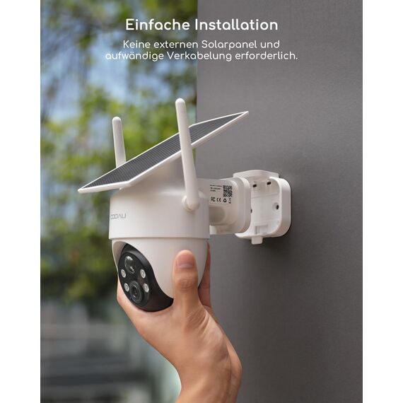 COOAU Überwachungskamera Aussen Akku Solar-2K Outdoor WLAN Kamera Überwachung Aussen mit Kabellose Installationsfreie Solarpanel, KI-Erkennung, 360°-Überwachung, Farbnachtsicht, Zwei-Wege-Audio, Alexa