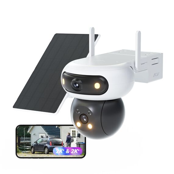 EZVIZ 4MP+4MP WLAN Überwachungskamera Aussen Akku Solar, Pan&Tilt Dual-Objektiv, 10400mAh Batterie, Auto-Tracking, Farbnachtsicht, Personen-/Fahrzeugerkennung, 2-Wege-Audio, CB90 Dual + 8W Solarpanel