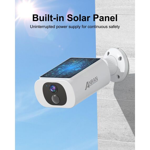 ANRAN 2K Solar Überwachungskamera Aussen,100% Kabellos &Akku Kamera,PIR Bewegungserkennung,Vollfarb-Nachtsicht,2-Wege-Audio,Infrarot Personen-Erkennung Intelligenter Alarm,Wasserdicht,Für Alexa