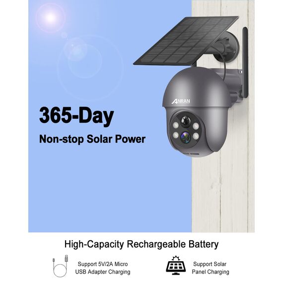 ANRAN 2K Solar Überwachungskamera Aussen Wi-Fi,360°PTZ Schwenkbar Aussenkamera Akku,Farbnachtsicht, 2-Wege-Audio,PIR Bewegungserkennung mit Sirenenalarm,IP66 Wasserdicht, Alexa Kompatibel 2pcs
