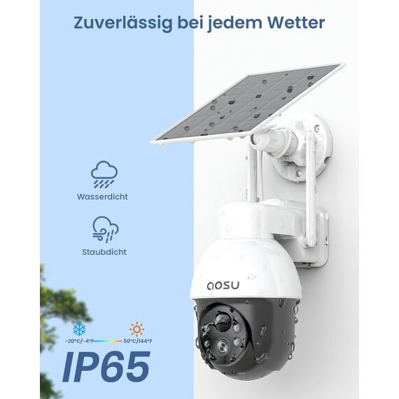 aosu 2K Solar Überwachungskamera Aussen Akku, Kamera Outdoor mit 360°-Überwachung, Automatischer Personenverfolgung, 10M Farbe Nachtsicht, Licht-und Tonalarm, 2-Wege-Audio, Fernbetrachtung