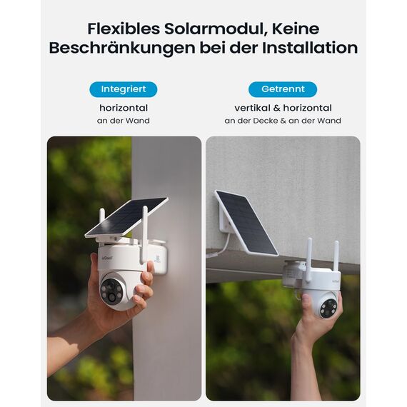 ieGeek 2K Überwachungskamera Aussen Solar: 360° PTZ Kamera Überwachung Aussen, 2.4GHz Aussenkamera WLAN kabellos akku mit PIR Bewegungsmelder, Outdoor Kamera mit Farb-Nachtsicht (Weiße 2)