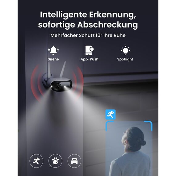 Reolink 4K Wi-Fi 6 Überwachungskamera Aussen mit 180° Panoramablick, 2.4/5GHz Dual-Band WLAN Kamera Outdoor mit Perimeterschutz, Farbnachtsicht, Smart-Erkennung, 2-Wege-Audio, Plug-in, Elite WiFi