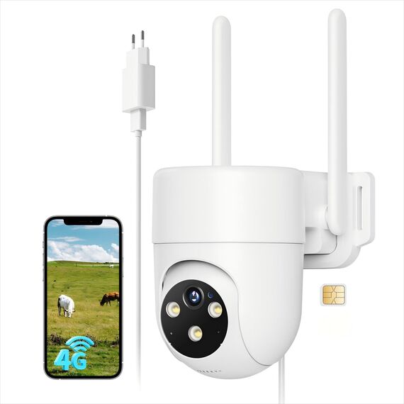 NUASI 4G LTE Überwachungskamera Aussen mit SIM Karte, 2K PTZ 360° IP Kamera Ohne WLAN Outdoor mit FarbNachtsicht, AI Personenerkennung und 2-Wege-Audio, IP66 Wasserdicht