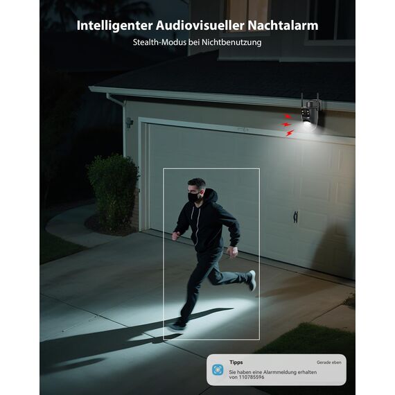 COCOCAM 2K Dual Objektiv Überwachungskamera Aussen WLAN Solar, 10000mAh Akku, 6W Solarpanel, Duale PIR und KI-Personenerkennung, Farb-Nachtsicht, 355°P 90° T, IP66, 2.4GHz WLAN