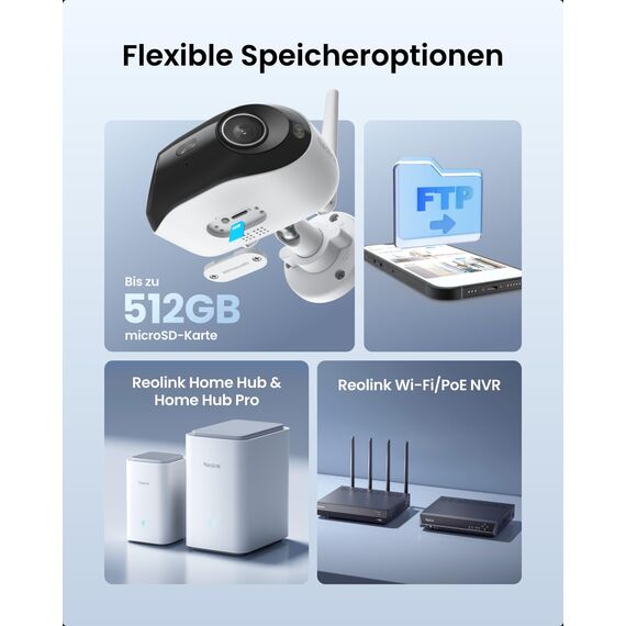Reolink 4K Wi-Fi 6 Überwachungskamera Aussen mit 180° Panoramablick, 2.4/5GHz Dual-Band WLAN Kamera Outdoor mit Perimeterschutz, Farbnachtsicht, Smart-Erkennung, 2-Wege-Audio, Plug-in, Elite WiFi