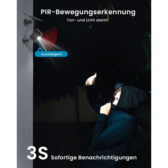 ieGeek 2K (Type-C) Überwachungskamera Aussen Akku Kabellose mit Solarplatten, 5200mAh Akku Kamera Überwachung Aussen WLAN, PIR-Bewegungserkennung, 2-Wege Audio, Alexa Kamera, Schwarz, 2Pcs, IP65