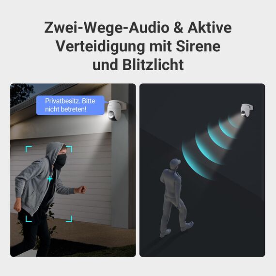 EZVIZ 4MP PTZ Überwachungskamera Aussen Akku, Kabellose WLAN-Außenkamera, 360° Überwachung, Farbnachtsicht, KI Personen- und Fahrzeugerkennung, 2-Wege-Audio, CB8 Lite 2er Pack + 5W Solarpanel