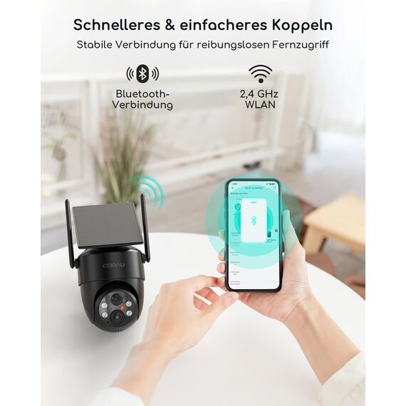 COOAU Überwachungskamera Aussen Akku Solar-2K Outdoor WLAN Kamera Überwachung Aussen mit Kabellose Installationsfreie Solarpanel, KI-Erkennung, 360°-Überwachung, Farbnachtsicht, Zwei-Wege-Audio