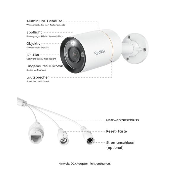 Reolink 4K+ Ultra HD 12MP PoE Überwachungskamera Aussen mit Strahler, Menschen-/Fahrzeugerkennung, Farbnachtsicht, Zwei-Wege-Audio, Bewegungswarnungen, RLC-1212A