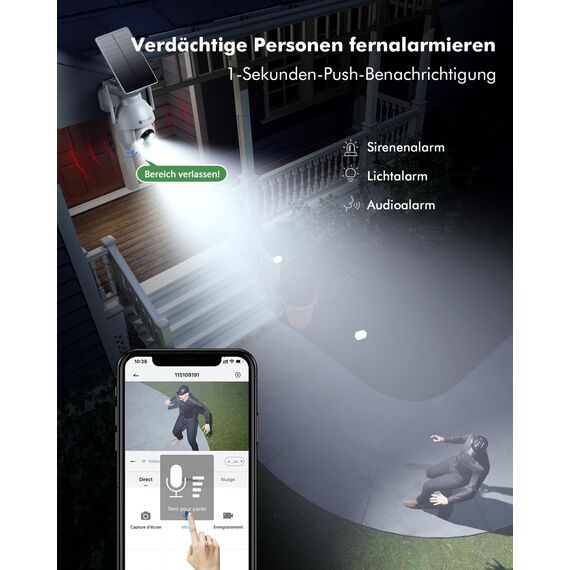 YESYAMO 2 Stück 2K Überwachungskamera aussen solar, WLAN Kamera Outdoor, 2,4 GHz, Solar-Kamera mit Solarpanel, 360 ° PTZ, Nachtsicht, 2-Wege-Audio
