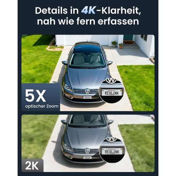 Reolink 4K 8MP Wi-Fi 6 Überwachungskamera Aussen mit 5X Optischem Zoom, Reibungsloser Fernzugriff mit H.265-Aufzeichnung, Farbnachtsicht, Intelligente Erkennung, 2-Wege-Audio, IP67, RLC-811WA