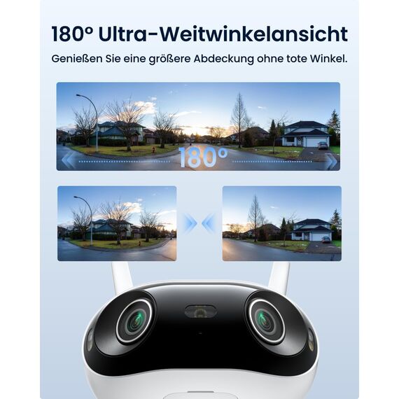 Reolink 4K Wi-Fi 6 Überwachungskamera Aussen mit 180° Panoramablick, 2.4/5GHz Dual-Band WLAN Kamera Outdoor mit Perimeterschutz, Farbnachtsicht, Smart-Erkennung, 2-Wege-Audio, Plug-in, Elite WiFi