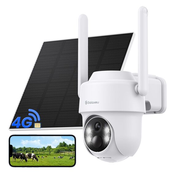 GALAYOU 4G LTE Überwachungskamera Aussen Akku Solar - 2K Kamera Überwachung Aussen mit SIM Karte, Ohne WLAN Kamera Outdoor, PTZ, PIR Bewegungsmelder, Farbnachtsicht, Zwei-Wege-Audio