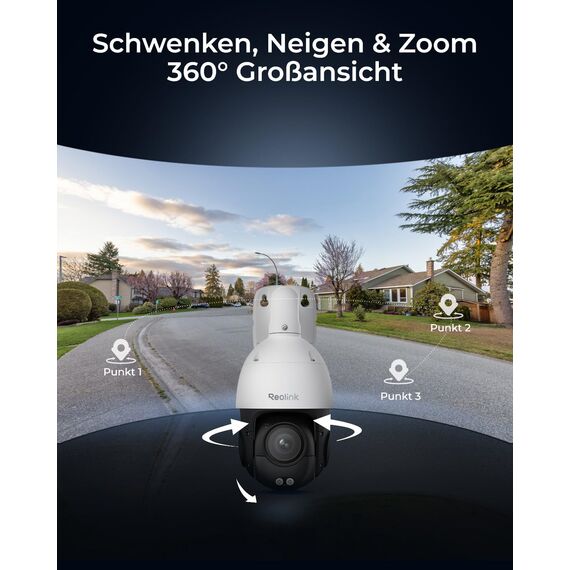 Reolink Smart 4K/8MP UHD PTZ Dome Überwachungskamera Aussen mit revolutionären 16X optischem 3D-Zoom, Farbnachtsicht, Personen-/Fahrzeug-/Tiererkennung, Zwei-Wege-Audio, 24/7 Aufzeichnung, RLC-823S2