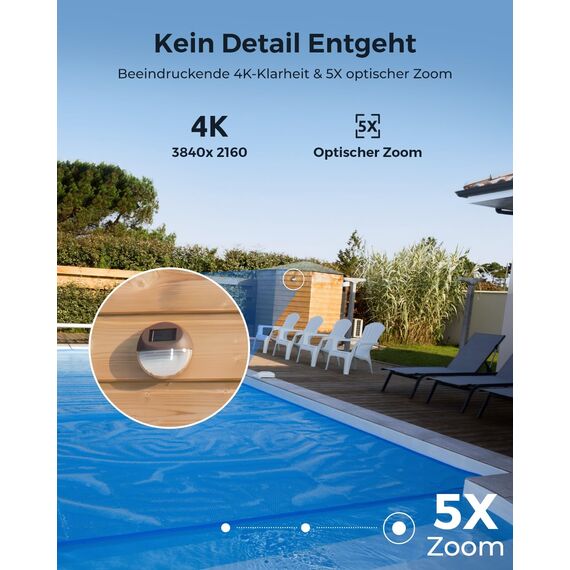 Reolink 4K 8MP Wi-Fi 6 Überwachungskamera Aussen, 2,4/5GHz WLAN Kamera Outdoor mit 5X Optischem Zoom, Auto-Tracking, 360° Ansicht, 60m Vollfarb-Nachtsicht, 2-Wege-Audio und AI-Erkennung, RLC-823S1W