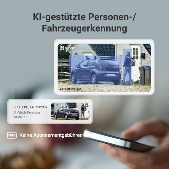 EZVIZ 4MP PTZ Überwachungskamera Aussen Akku, Kabellose WLAN-Außenkamera, 360° Überwachung, Farbnachtsicht, KI Personen- und Fahrzeugerkennung, 2-Wege-Audio, CB8 Lite 2er Pack + 5W Solarpanel