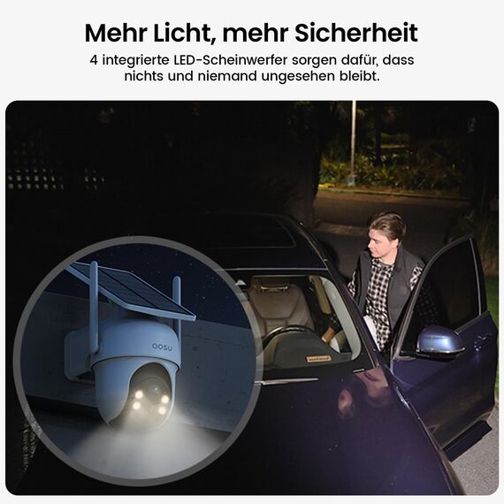 aosu 2K Überwachungskamera Aussen Akku Solar, 2-Cam-Kit mit aosuBase, Kein Abonnement, 32GB Lokaler Speicher, 360° PTZ Panorama Auto Tracking Erkennung, Farb-Nachtsicht 2 Wege Audio, 5G/2,4G WLAN