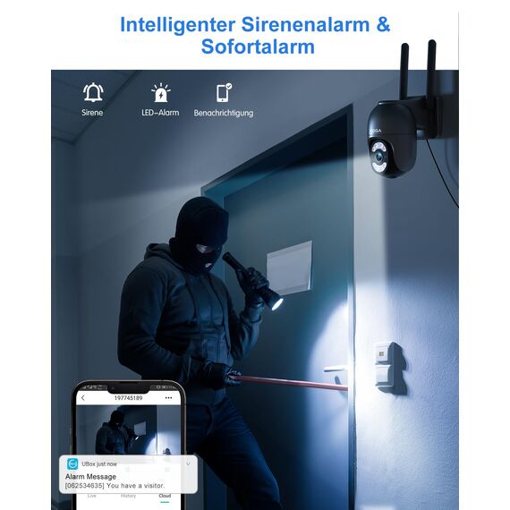Xega 4G LTE Überwachungskamera mit SIM Karte【Kabelgebunden】 24/7 Kontinuierliche Aufzeichnung, 2K Automatische Verfolgung Überwachung Aussen Kamera Ohne WLAN, Bewegungs/Menschenerkennung (No WiFi)