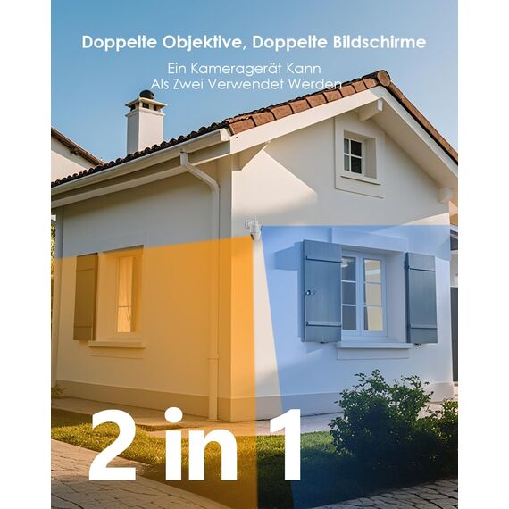CZEview 4MP Überwachungskamera Aussen Akku, 360° PTZ Überwachungskamera Außen Solar mit Dual-Objektiv, 2.4GHz WLAN Kabellose Kamera mit PIR Bewegungsmelder, Farb-Nachtsicht, 2-Wege-Audio, IP65