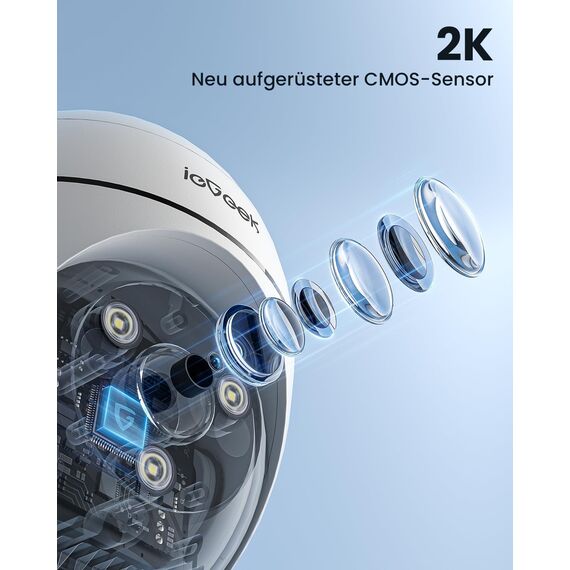 ieGeek 2K Überwachungskamera Aussen WLAN, PTZ Outdoor IP Kamera überwachung außen, WiFi Dome Camera mit Farbiger Nachsicht, Bewegungserkennung,Mensch Bewegungsmelder, Zwei-Wege-Audio