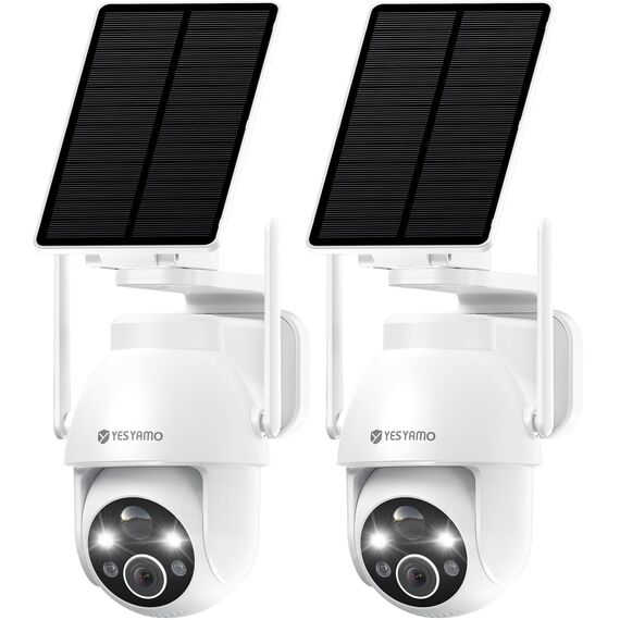 YESYAMO 2 Stück 2K Überwachungskamera aussen solar, WLAN Kamera Outdoor, 2,4 GHz, Solar-Kamera mit Solarpanel, 360 ° PTZ, Nachtsicht, 2-Wege-Audio