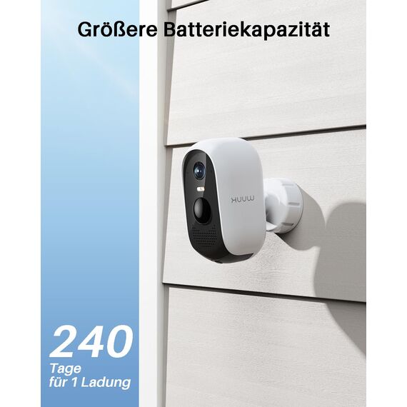 WUUK Überwachungskamera Aussen Akku, Kamera Überwachung Innen, 2K, Ohne ABO, 32 GB Lokalem Speicher, Nachtsicht, 2.4/5GHz WLAN, Kompatibel Mit Alexa & Google, Basisstation + 2-Kamera-Set