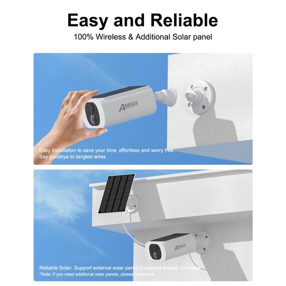 ANRAN 2K Solar Überwachungskamera Aussen,100% Kabellos &Akku Kamera,PIR Bewegungserkennung,Vollfarb-Nachtsicht,2-Wege-Audio,Infrarot Personen-Erkennung Intelligenter Alarm,Wasserdicht,Für Alexa