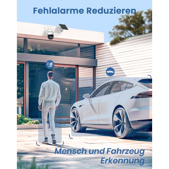 aosu 3K Überwachungskamera Aussen Akku Solar, 5MP Kabellose WLAN-Überwachungskamera für den Außenbereich zur Haussicherheit, 360° Panoramisches PTZ, Automatische Verfolgung, Nachtsicht, 2 STK