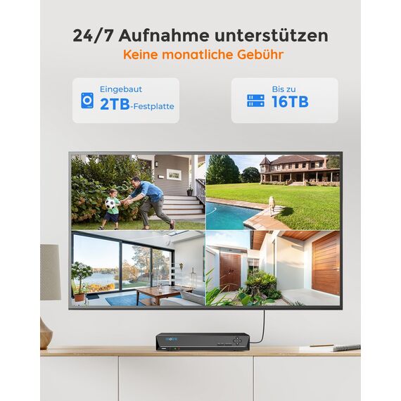 Reolink 5MP Überwachungskamera Set Outdoor, 4X 5MP PoE IP Dome Kamera Überwachung Aussen und 8CH 2TB HDD NVR für 24/7 Videoüberwachung, Personen-/Fahrzeugerkennung, Nachtsicht, RLK8-520D4-5MP