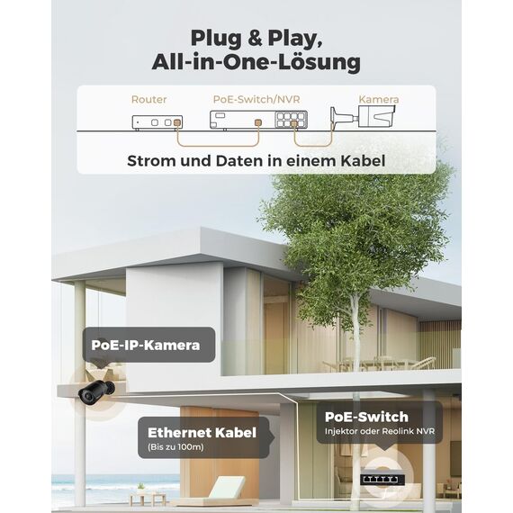 Reolink 5MP PoE Überwachungskamera Aussen mit Personen-/Autoerkennung, Smarte IP Kamera Outdoor mit Zeitraffer, 30m IR Nachtsicht, IP67 Wasserfest, Audio, microSD Kartensteckplatz, RLC-510A Schwarz