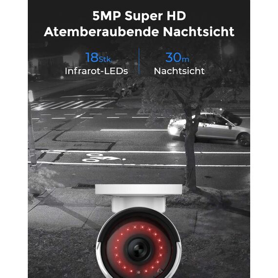 Reolink 5MP Überwachungskamera Aussen Set, Videoüberwachung mit 8CH 2TB HDD NVR und 4X 5MP PoE IP Outdoor Kamera, mit Personen-/Fahrzeugerkennung für 24/7 Überwachung, IR Nachtsicht, RLK8-410B4-5MP