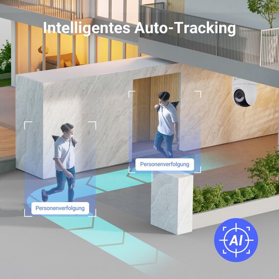 EZVIZ 4MP PTZ Überwachungskamera Aussen Akku, Kabellose WLAN-Außenkamera, 360° Überwachung, Farbnachtsicht, KI Personen- und Fahrzeugerkennung, 2-Wege-Audio, CB8 Lite 2er Pack + 5W Solarpanel