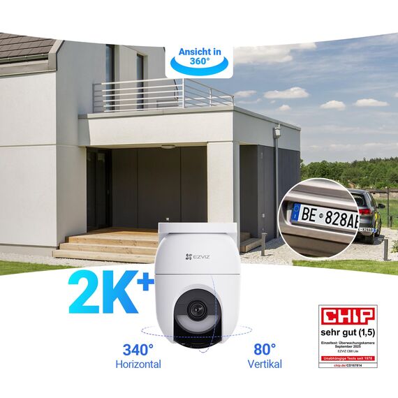EZVIZ 4MP PTZ Überwachungskamera Aussen Akku, Kabellose WLAN-Außenkamera, 360° Überwachung, Farbnachtsicht, KI Personen- und Fahrzeugerkennung, 2-Wege-Audio, CB8 Lite 2er Pack + 5W Solarpanel