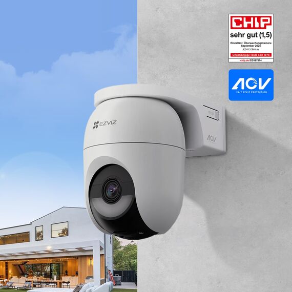 EZVIZ 4MP PTZ Überwachungskamera Aussen Akku, Kabellose WLAN-Außenkamera, 360° Überwachung, Farbnachtsicht, KI Personen- und Fahrzeugerkennung, 2-Wege-Audio, CB8 Lite 2er Pack + 5W Solarpanel