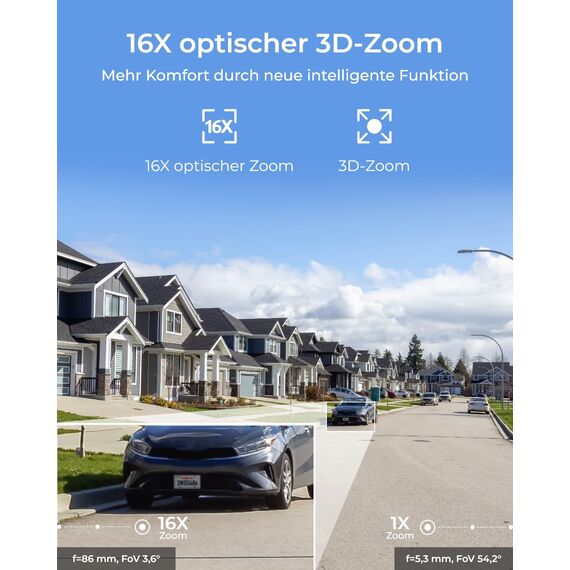 Reolink Smart 4K/8MP UHD PTZ Dome Überwachungskamera Aussen mit revolutionären 16X optischem 3D-Zoom, Farbnachtsicht, Personen-/Fahrzeug-/Tiererkennung, Zwei-Wege-Audio, 24/7 Aufzeichnung, RLC-823S2
