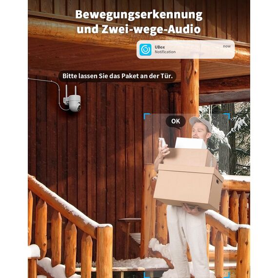 NUASI 4G LTE Überwachungskamera Aussen mit SIM Karte, 2K PTZ 360° IP Kamera Ohne WLAN Outdoor mit FarbNachtsicht, AI Personenerkennung und 2-Wege-Audio, IP66 Wasserdicht